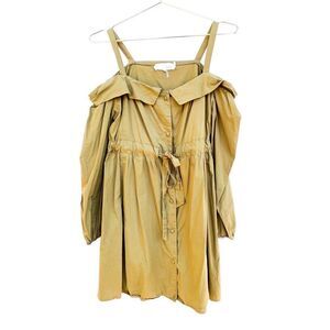 A'reve Green Cold Shoulder Button Cotton Dress